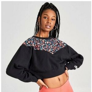 Nike NSW Sweatshirt Womens Small Crop Floral Terry Black Sportswear Top Heritage